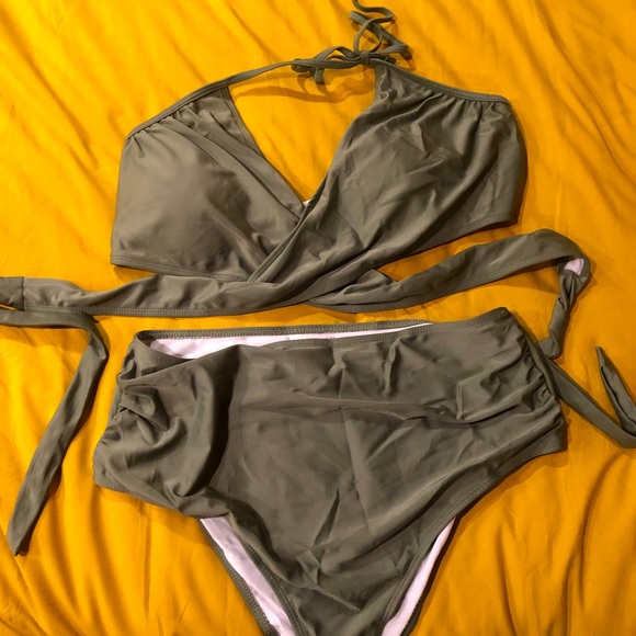 Never worn light army green wrap too bikini. - Picture 2 of 3